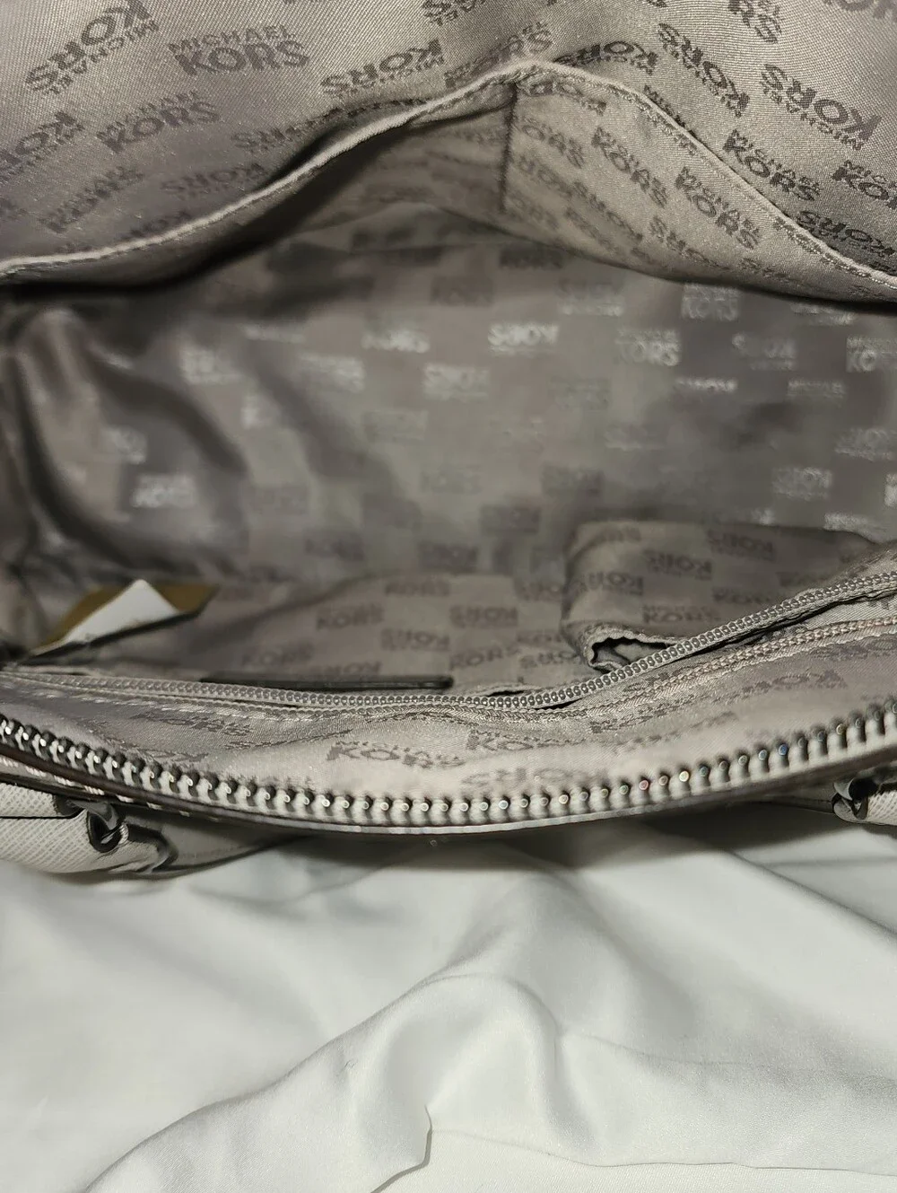Michael Kors Sandrine Studded Saffiano Leather Large Satchel - Pearl Grey